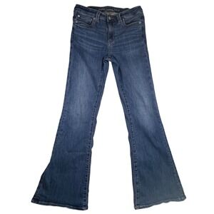 American Eagle Low Rise Flare Womens Flap Pockets 8 Long Tall Blue Stretch Flex